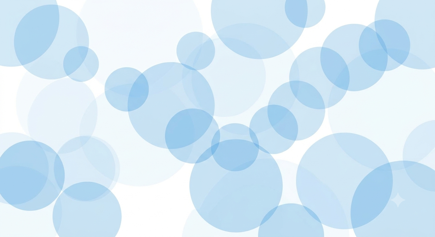 Overlapping translucent light blue circles of varying size on a white background, an abstract texture with no figurative content.