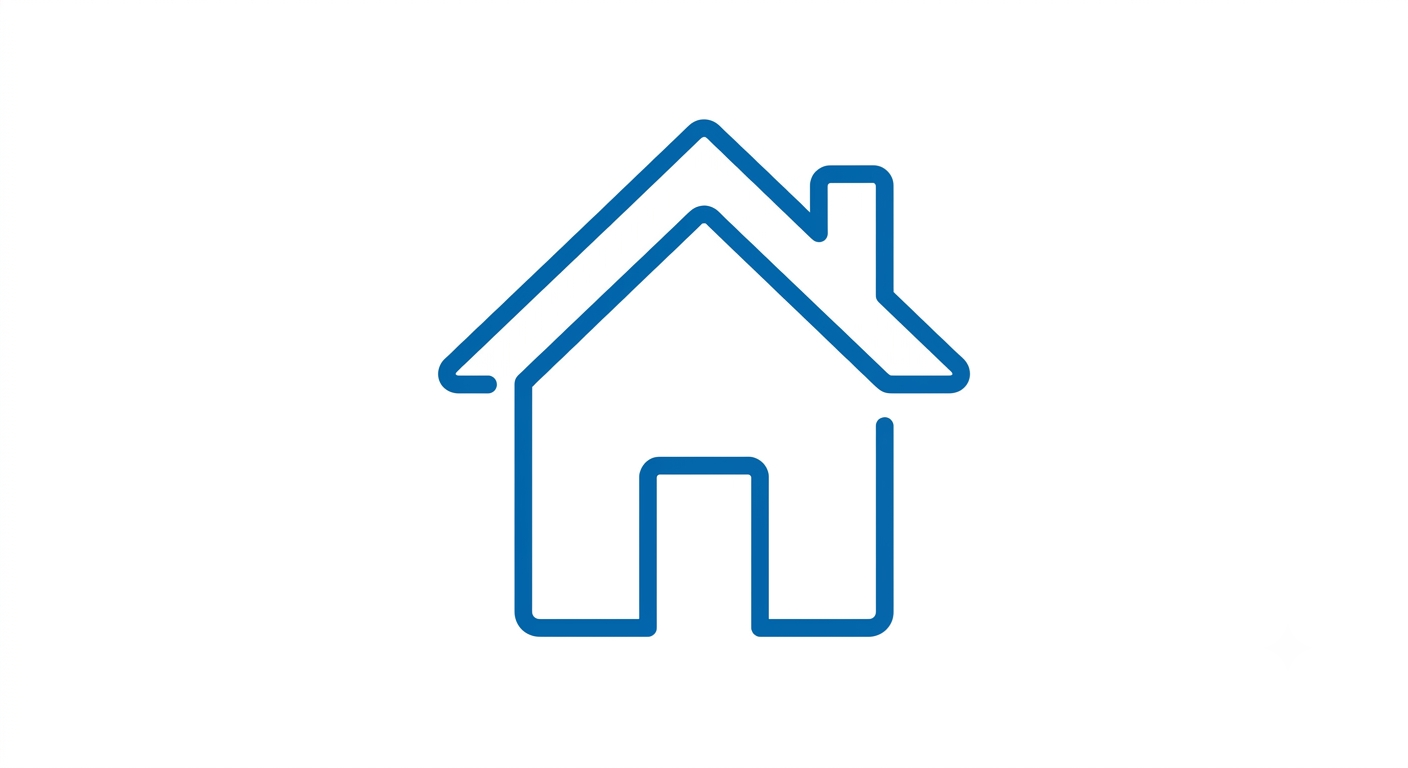 A simple blue line-art icon of a house, flat pictogram style, no text or photographic detail.