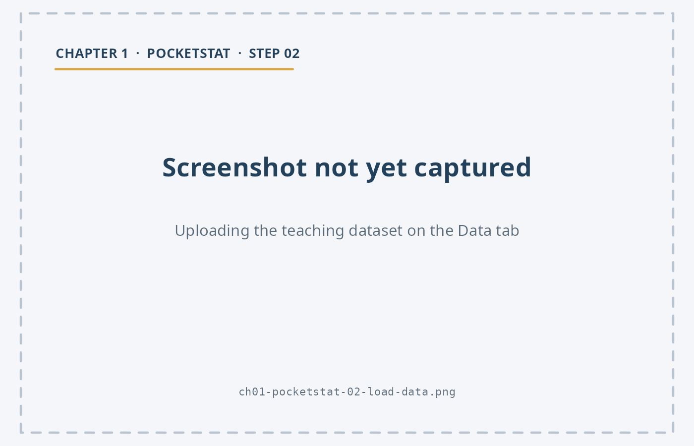 The PocketStat Data tab with the upload card open and DMM_Teaching_Data_Full.csv chosen.
